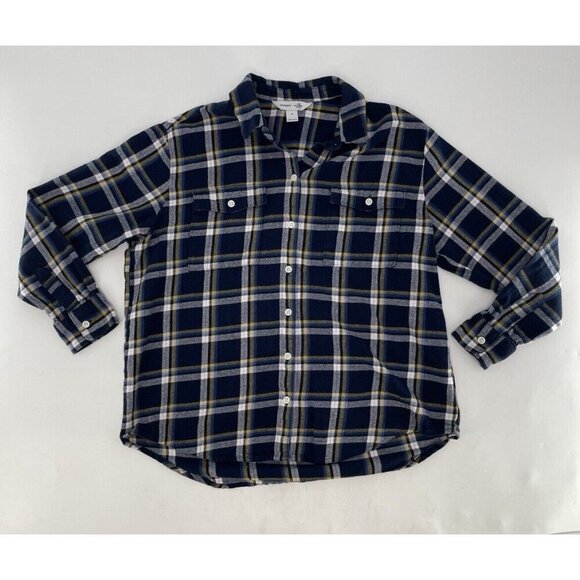 Old Navy Women’s Blue Yellow Plaid Boyfriend Shirt Size Medium Normcore - Picture 3 of 9